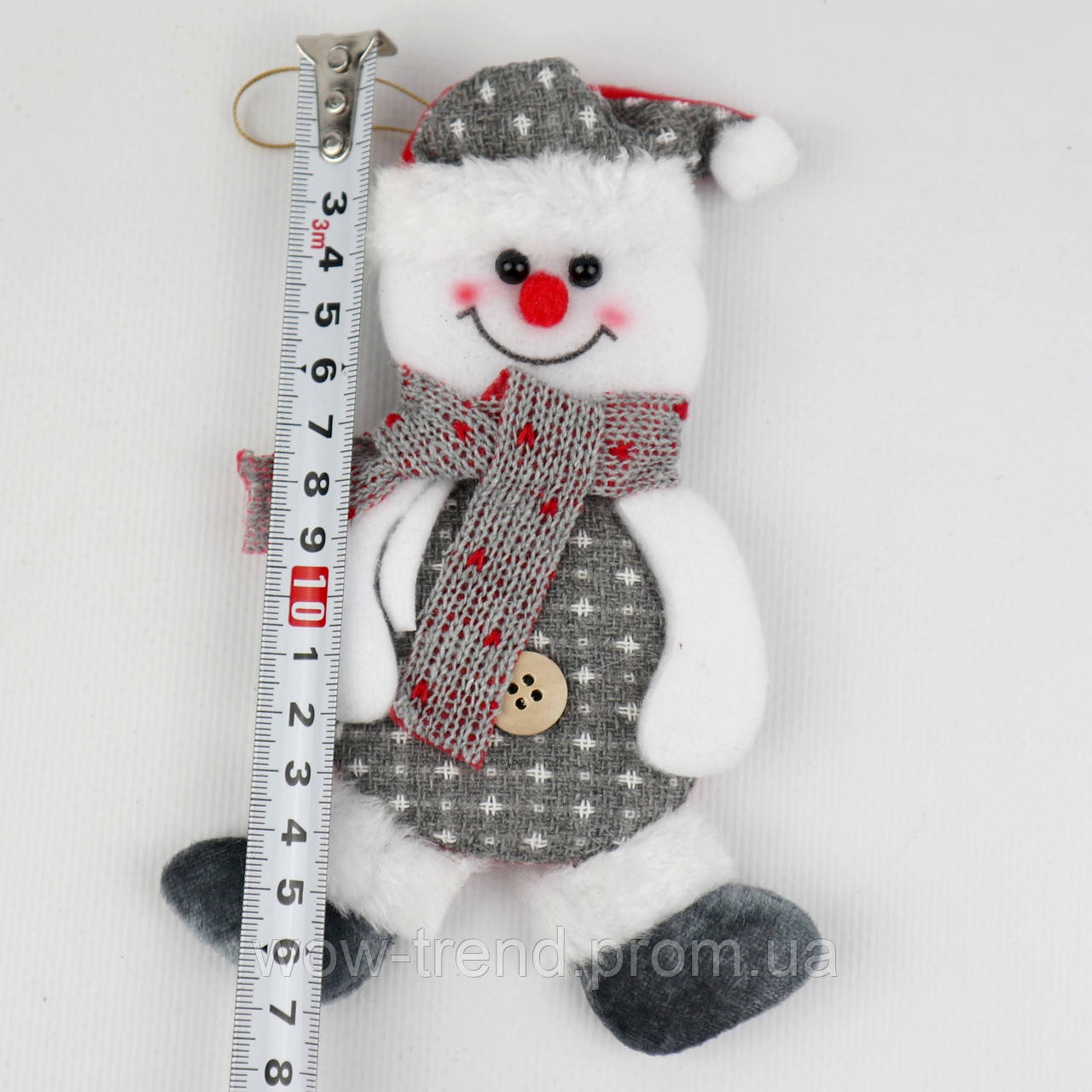 Елочное украшение снеговик 17 см серый мягкая игрушка-подвеска - фото 2 - id-p1530782140
