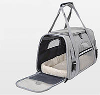 Сумка-переноска для домашніх тварин (кішок, собак, кроликів) з плюшевим вкладишем Сіра ( код: IBA020S1 )