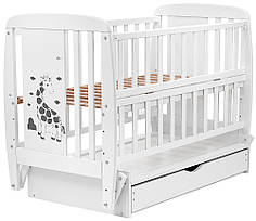 Дитяче ліжечко Дубок Жирафік маятник, ящик, відкидний бік DJMYO-03 бук