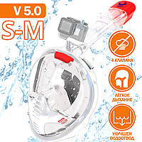 Маска для плавання S/M VelaSport 5.0 Снорклінга Поняття Повнолицева з трубкою на все обличчя для купання Білий