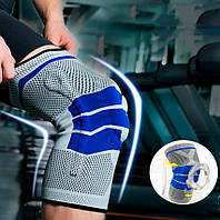 Бандаж на колено с ребрами жесткости Серо-Синий, фиксатор коленного сустава - ортез на колено (р. L) (ZK)