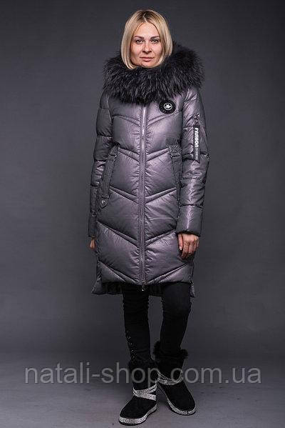 Жіночий пуховик ZLLY (Zilanliya) з натуральним хутром єнота L, XL, XXL, 3XL