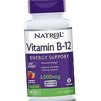Вітамін Б12 Natrol Vitamin B-12 5000 mcg 100 таб полуниця, фото 3