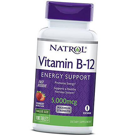Вітамін Б12 Natrol Vitamin B-12 5000 mcg 100 таб полуниця, фото 2