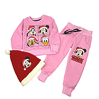 Детский комплект с шапкой для девочки с принтом Микки Мауса розовый 5-6 лет