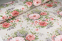 Ткань с тефлоном для обивки мебели для штор покрывал чехлов скатертей Турция цветы Букет пудровый и серый