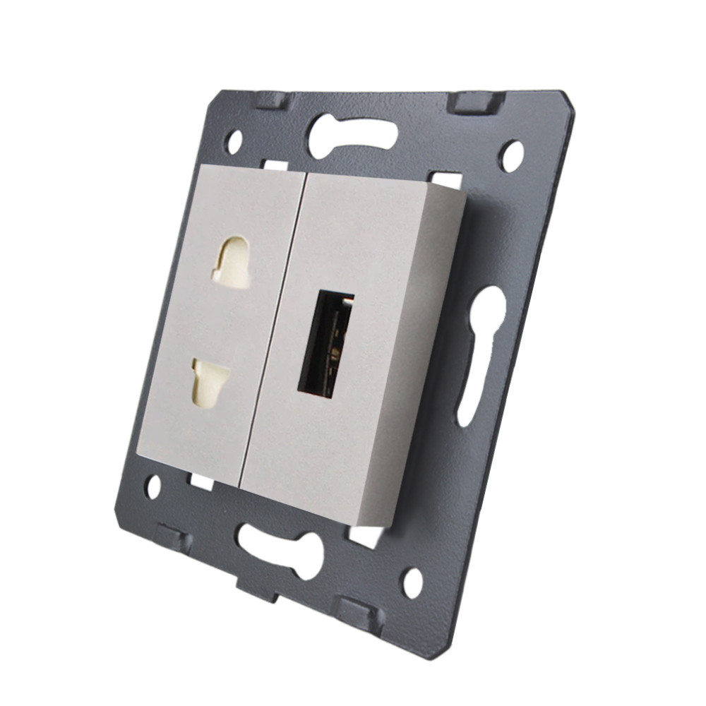 Механізм універсальна розетка і USB розетка Livolo сірий (C7-C1A1USB-15), фото 1