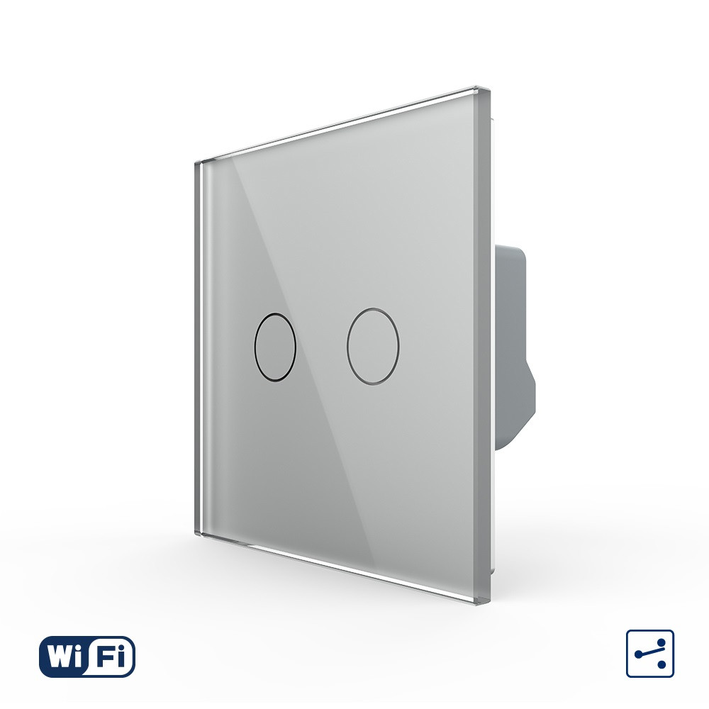 Розумний сенсорний Wi-Fi прохідний вимикач 2 сенсора Livolo сірий скло (VL-C7FC2SNY-2G-IP)