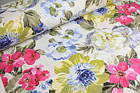 Ткань с тефлоном для обивки мебели для штор покрывал чехлов скатертей Пионы акварель малиновый и голубой