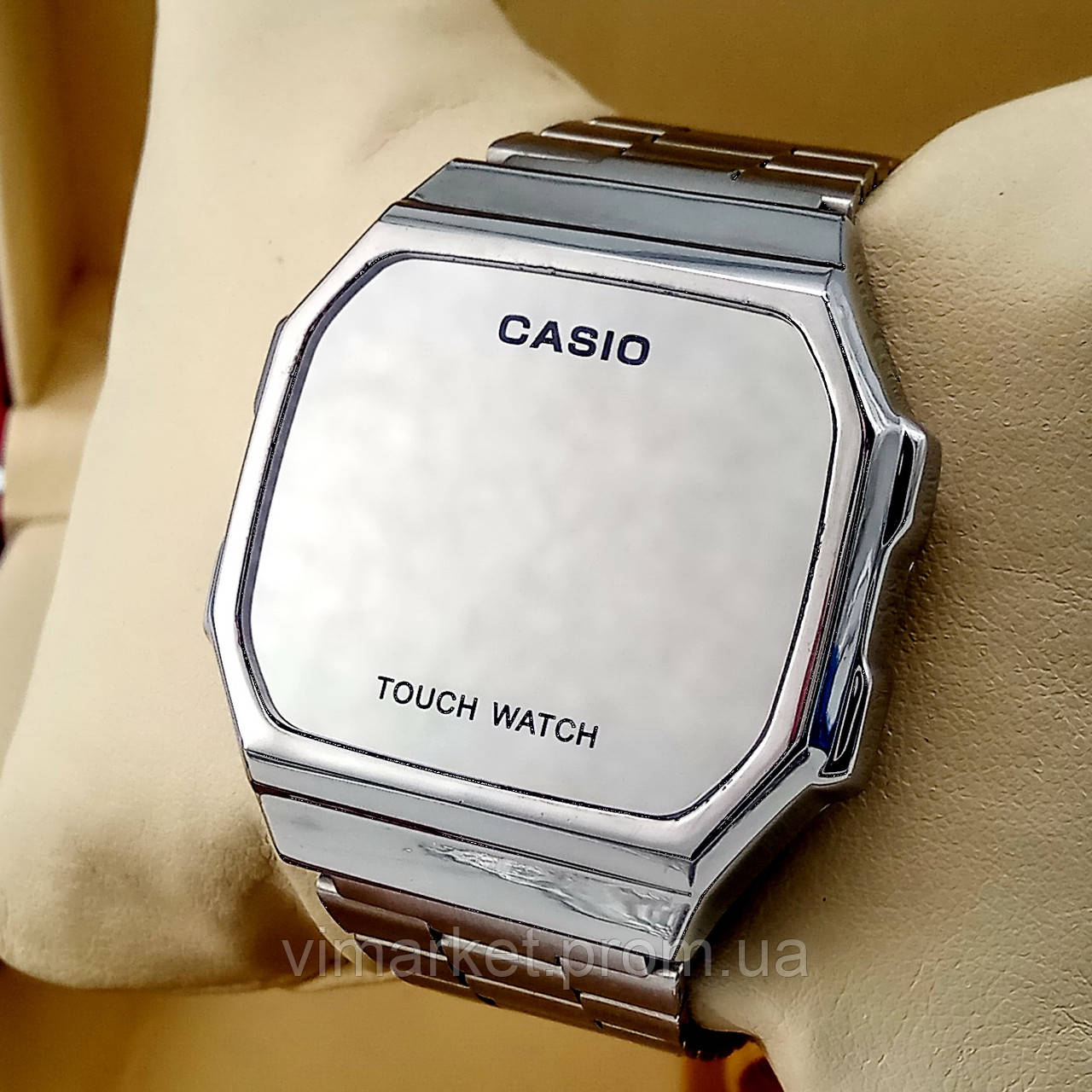 Сенсорний кварцовий (електронний) наручний годинник Casio A168 Touch Watch сріблястого кольору AAA якості