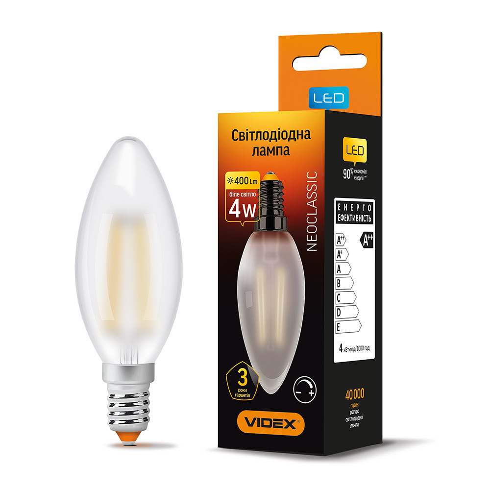 LED-лампа VIDEX Filament C37FMD 4W E14 4100 K димерна