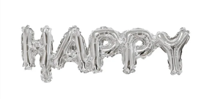 Фольгована міні-куля срібний "Happy" 12х48 см (Китай)