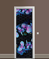 65х200 см Пленка декоративная на дверь, декор на дверь, декор для дома Ночь голубой орхидеи