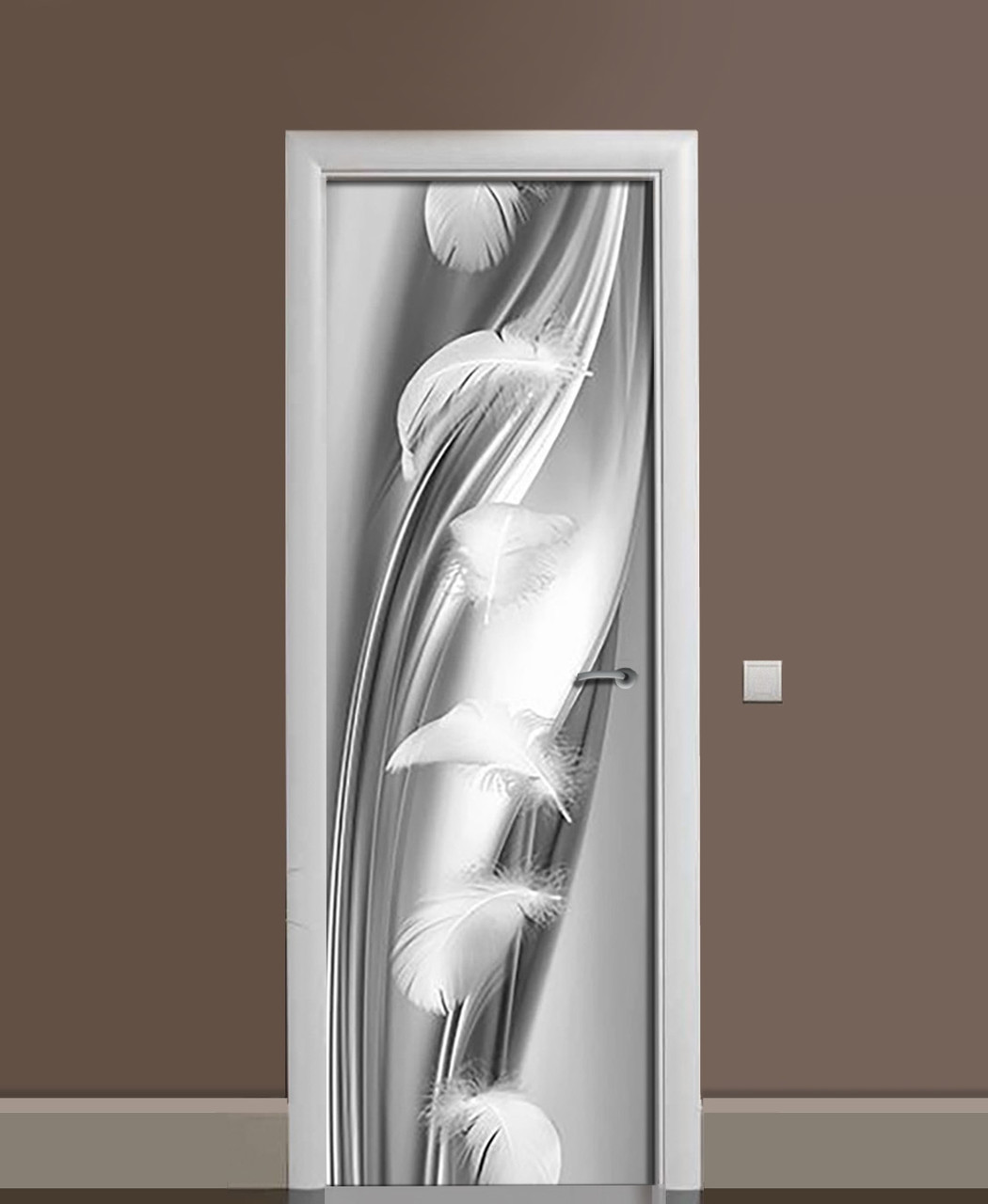 65х200 см Декоративні наклейки на двері, плівка для обклеювання дверей Гусяче пір'я