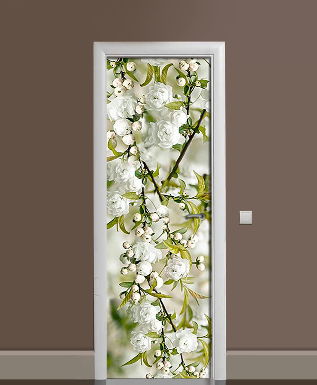 65х200 см Декоративні наклейки на двері, плівка для обклеювання дверей Біла Сакура