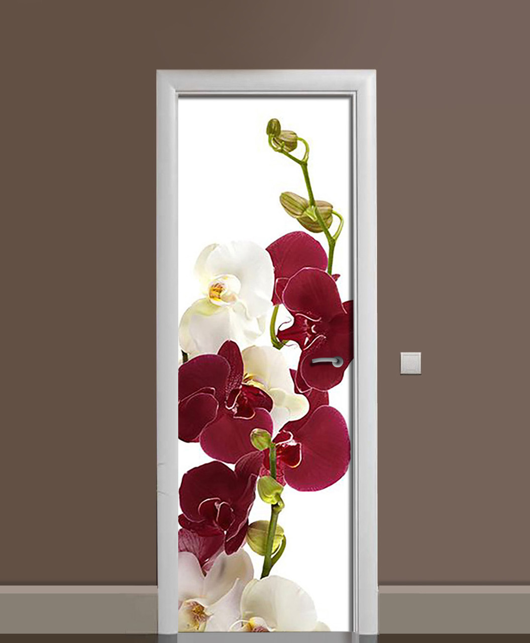 65х200 см Плівка на двері, 3д наклейки на двері, декоративні наклейки Бордові Орхідеї вінілова