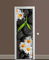 65х200 см Декоративні наклейки на двері, плівка для обклеювання дверей Ромашки та каміння