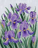 Набор для вышивки бисером " Фиолетовые ирисы " петушки, цветы, декор, букет, сад частичная выкладка 28х35 см