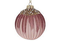 Елочный шар с декором из бусин 8см, цвет - пудра, стекло, в упаковке 6шт. (874-339)