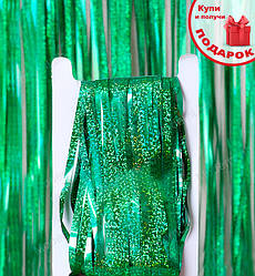 Шторка із фольги для фотозони, 2х1 м., колір - зелений голограма