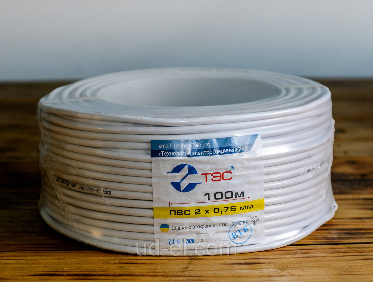 Кабель ПВС 2х0,75мм² белый (100% ГОСТ) медь. ТМ"ТЭС": продажа, цена в ...