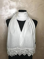 Женский однотонный шелковый шарф. 180х60 см. Белый