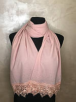 Женский однотонный шелковый шарф. 180х60 см. Светло-розовый
