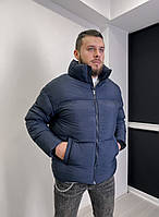 Короткие куртки мужские зимние без капюшона, молодежная темно-синяя дутая куртка на синтепоне Турция зима