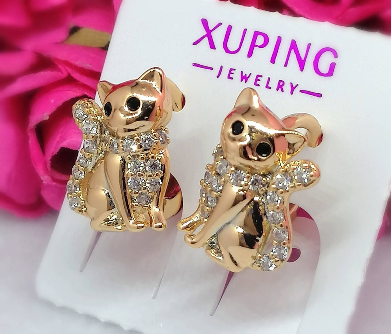 

Детские серьги Котята из медицинского золота. Ювелирная бижутерия Xuping