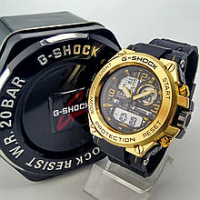 Удароміцний, вологозахищений, спортивний наручний годинник Casio G-Shock золотого кольору металевий корпус