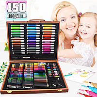 Большой набор для рисования краски карандаши маркеры в деревянном чемоданчике 150шт Super Drawing Set