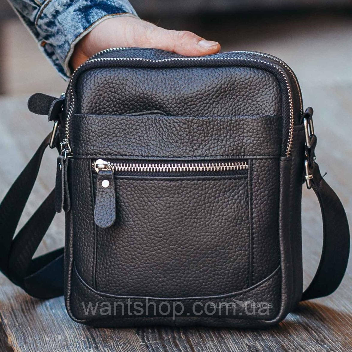 Сумка барсетка шкіряна чоловіча через плече Tiding Bag TM-44180 чорна