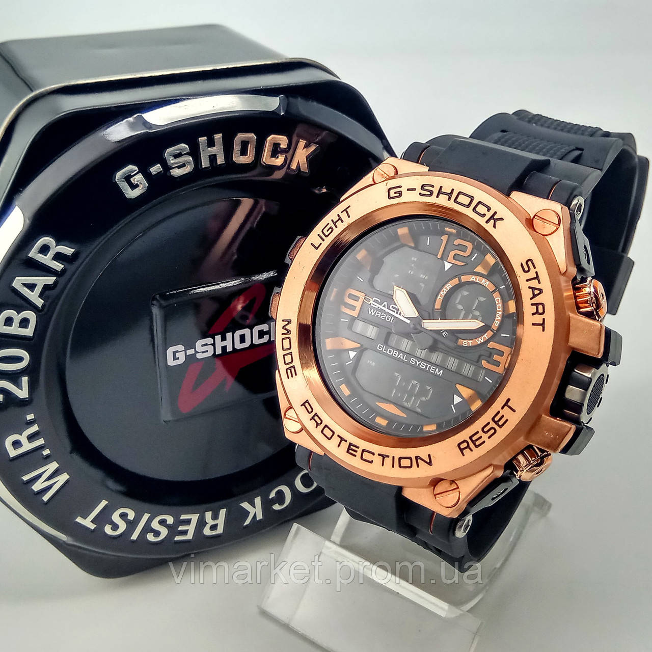 Удароміцний, вологозахищений, спортивний наручний годинник Casio G-Shock кольору червоне золото металевий корпус