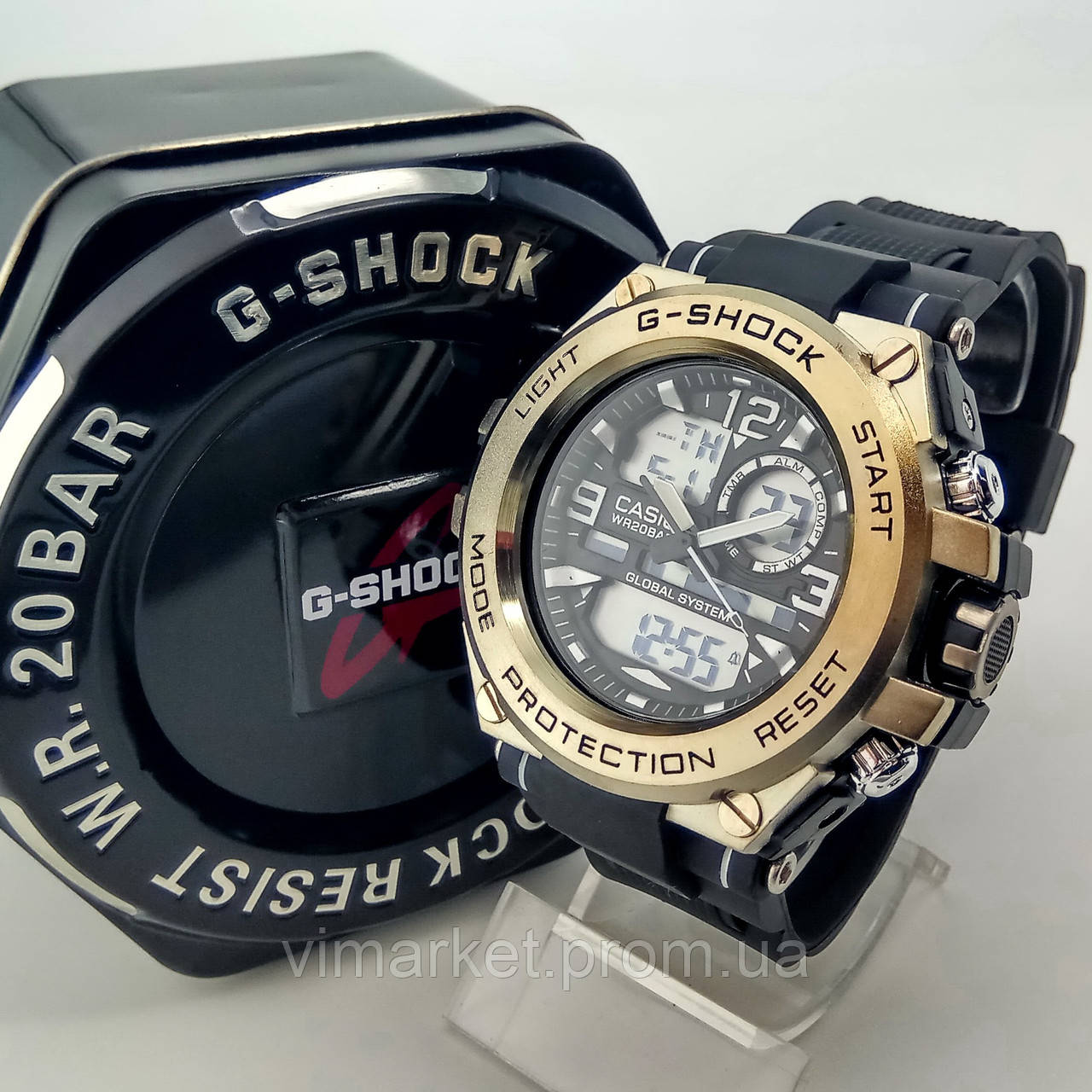 Удароміцний, вологозахищений, спортивний наручний годинник Casio G-Shock сріблястого кольору металевий корпус