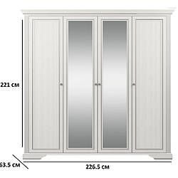 Чотирьохдверна шафа з дзеркалом Гербор Вайт 4D2S 226.5х221х63.5см кольору ясен сніжний та сосна срібна