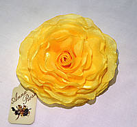 Брошь цветок из ткани ручной работы "Желтая роза"