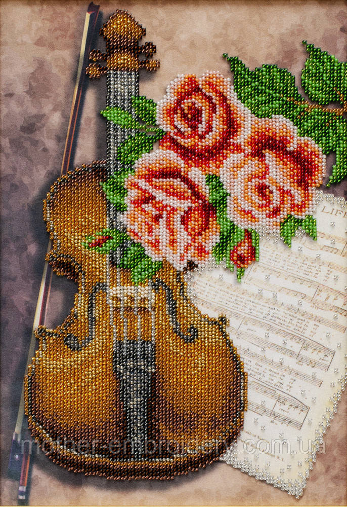 Набір для вишивання бісером " Мелодія кохання скрипка " троянди, кохання часткова викладка 21x30 см