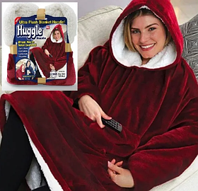 Толстовка-плед з капюшоном Huggle Hoodie Ultra Plush Blanket -бордо /Плюшева кофта /Плед з рукавами