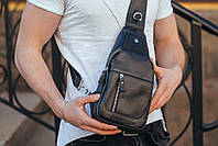 Чоловічий шкіряний слінг рюкзак на одне плече TIDING BAG A25F-017-1A чорний, фото 5