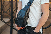 Чоловічий шкіряний слінг рюкзак на одне плече TIDING BAG A25F-017-1A чорний, фото 9