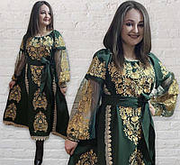 Нарядное женское вышитое платье. Зеленое