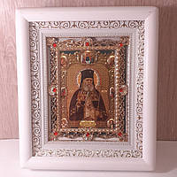 Икона Святитель Лука, исповедник,  архиепископ Красноярский и Крымский,  лик 10х12 см, в белом  с камнями