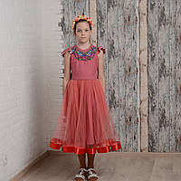 Платье детское без рукава, вышивка - гладь, Оникс, цвет - розовый. 128