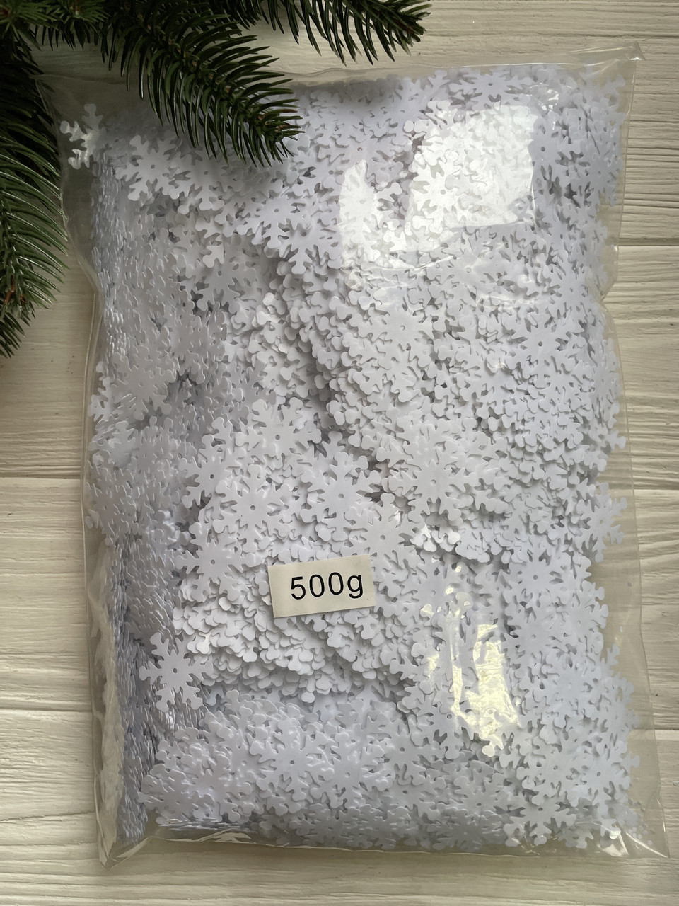 Паєтки "Сніжинки 2,0 см" білі звичайні Упаковка 500 грам
