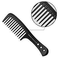 Гребень для волос Carbon T&G черный с ручкой 6112 расчёска для стрижки расческа для парикмахер гребешок карбон