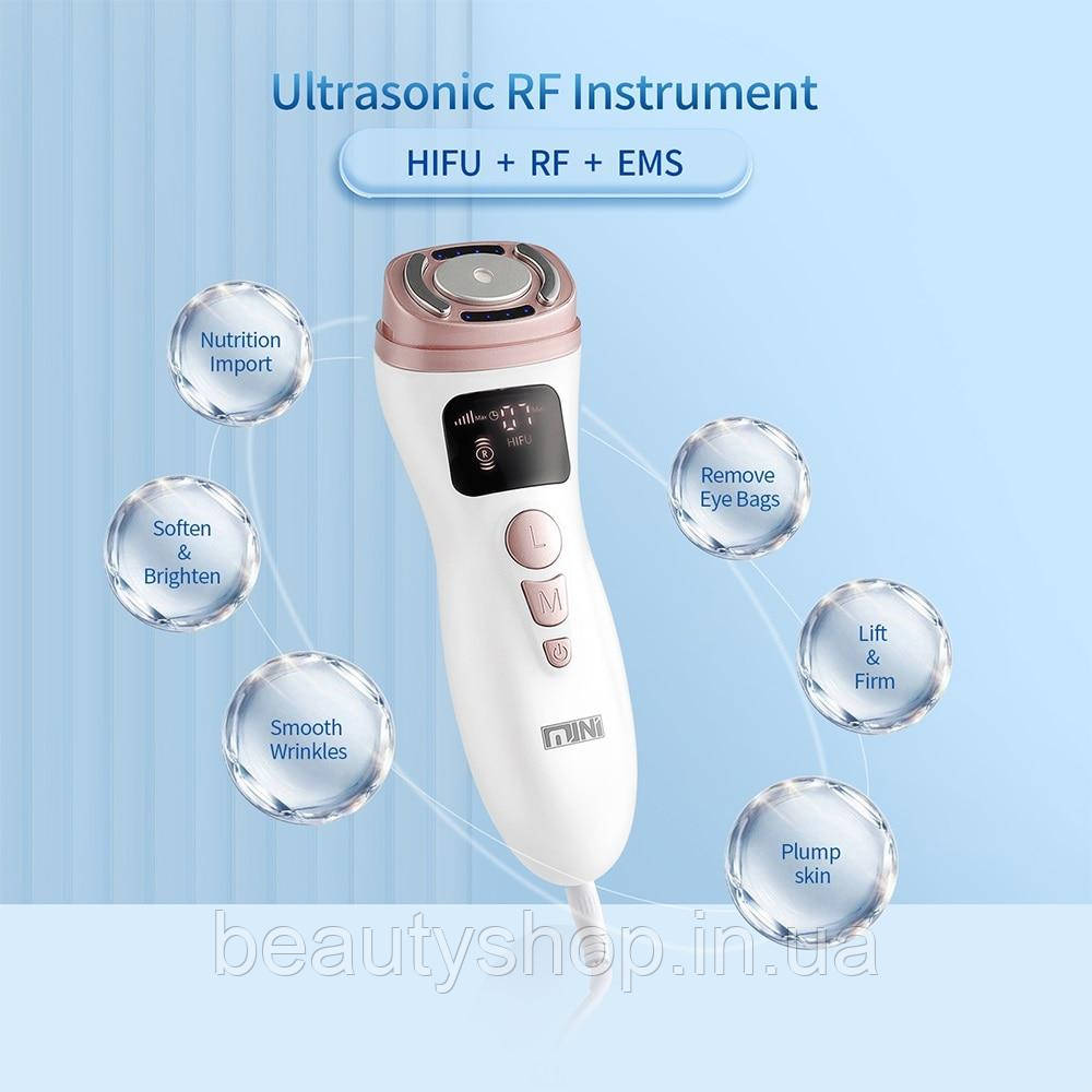 HIFU Ультразвуковий масажер для ліфтингу обличчя з функцією RF, EMS і LED фотонної терапії