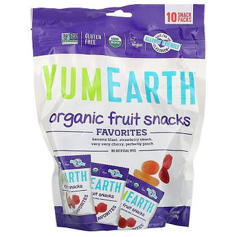 Фруктові закуски органічного походження YumEarth оригінальні веганські цукерки 10 пакетів 19,8 г кожен