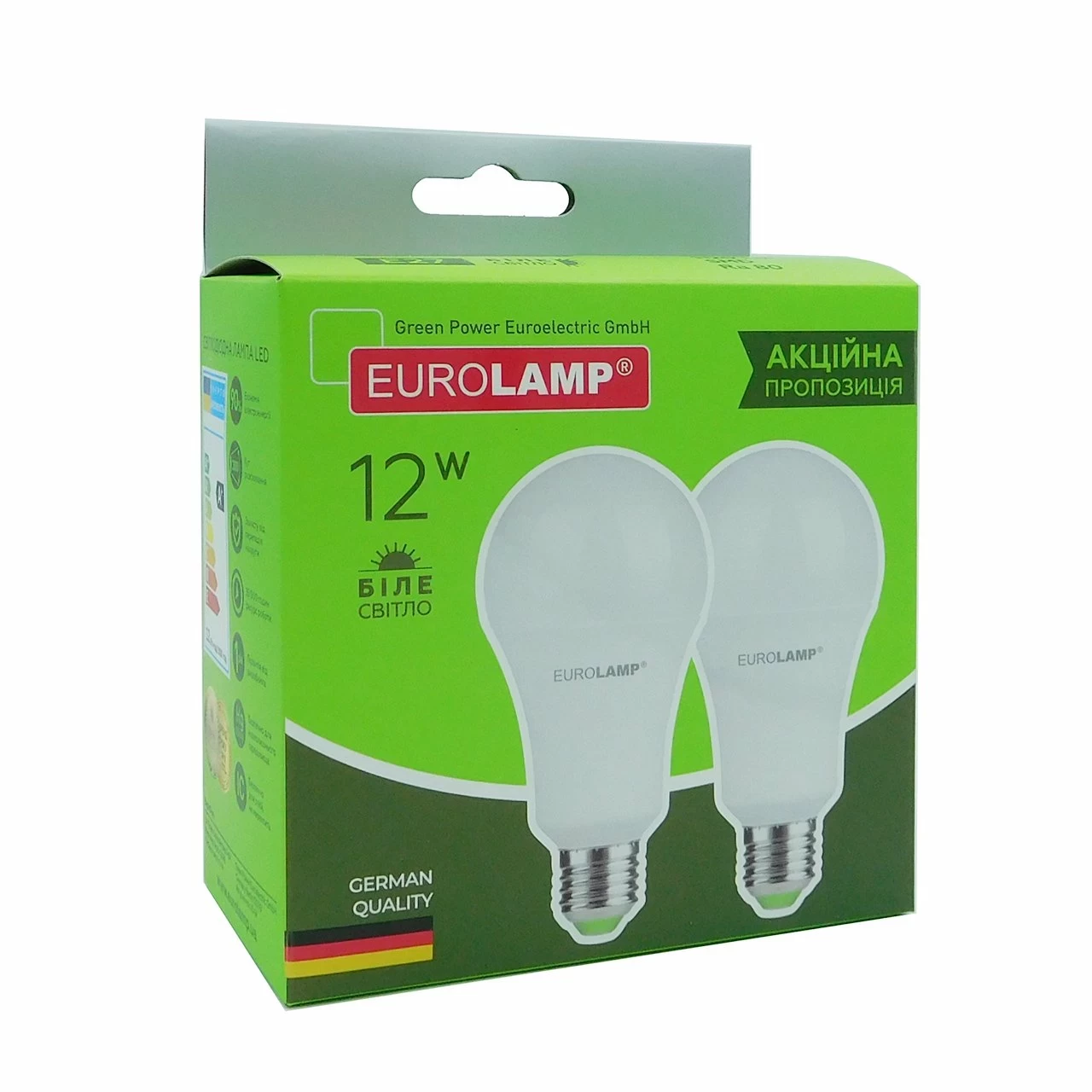 Мультипак "1+1" LED лампа Eurolamp A60 12W E27 4000K (MLP-LED-A60-12274(E))