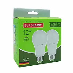 Мультипак "1+1" LED лампа Eurolamp A60 12W E27 4000K (MLP-LED-A60-12274(E))