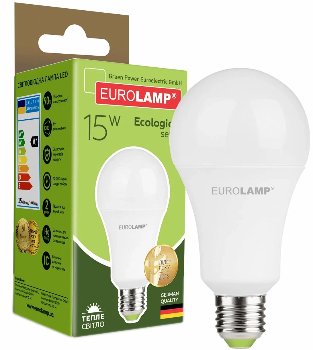 Світлодіодна лампа Eurolamp EKO серія "P" A70 15W E27 3000K LED-A70-15272(P)